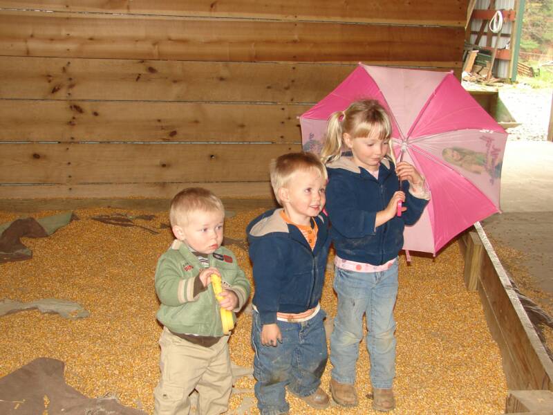 David, Austin, and Abby in "their" corn box